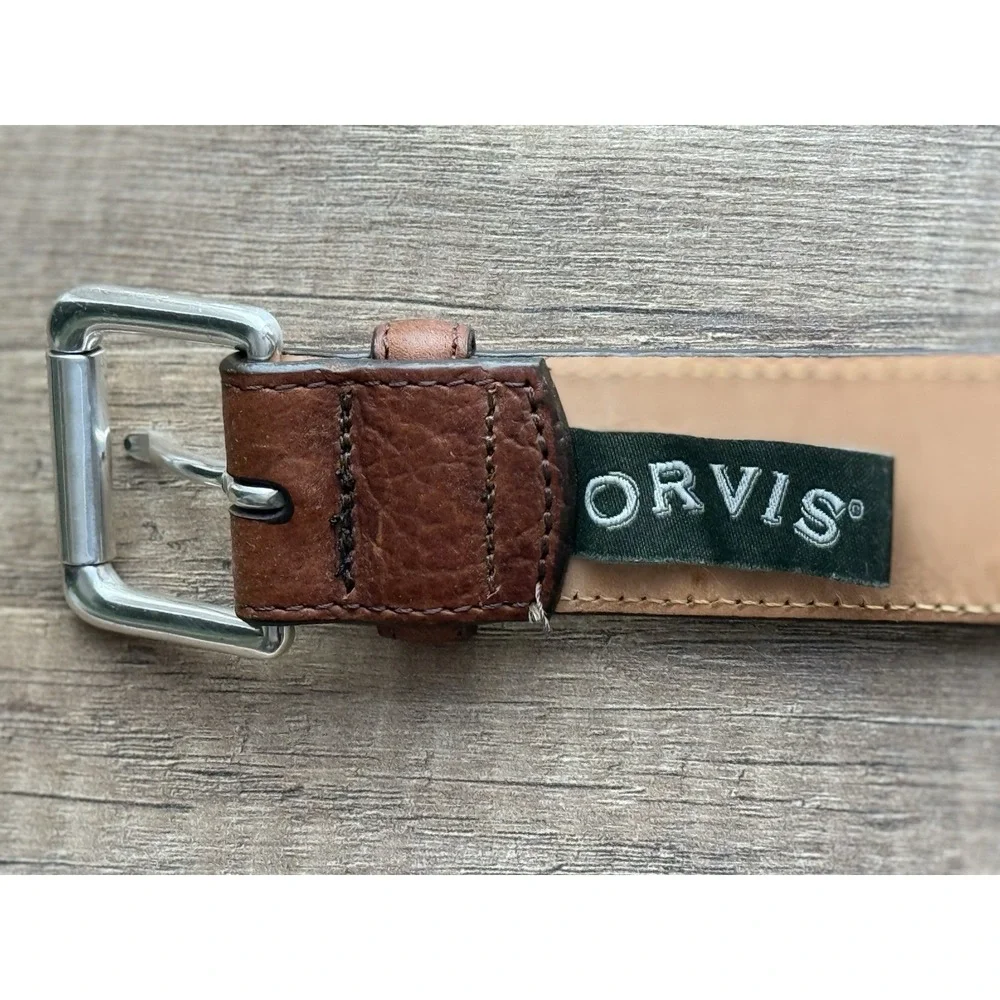 Orvis American Bison Brown Leather Belt Buffalo Nickel Sz 42 USA Southwestern